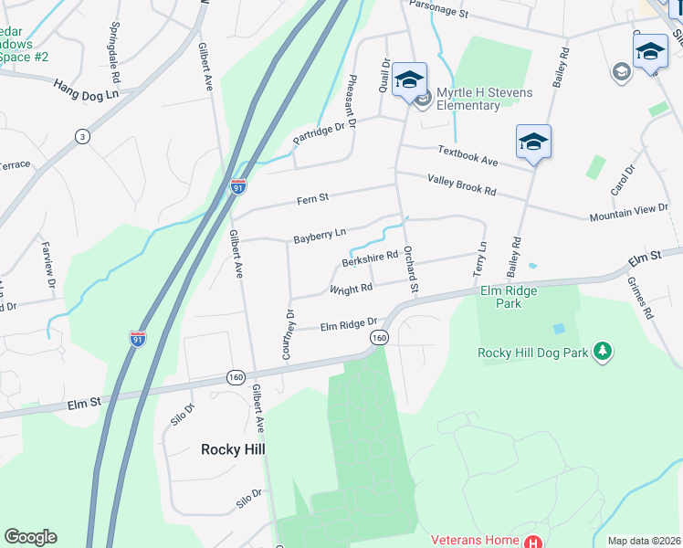 map of restaurants, bars, coffee shops, grocery stores, and more near 61 Berkshire Road in Rocky Hill