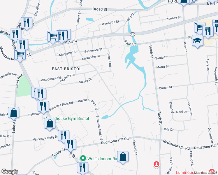 map of restaurants, bars, coffee shops, grocery stores, and more near 371 Emmett Street in Bristol