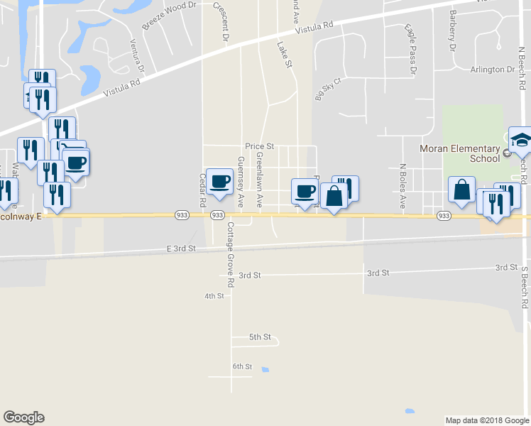 map of restaurants, bars, coffee shops, grocery stores, and more near 11646 Lincolnway West in Osceola