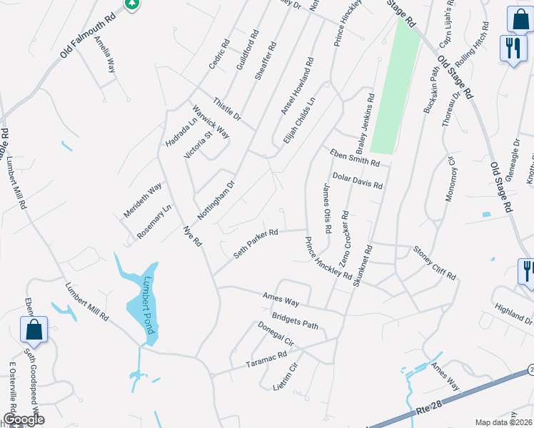 map of restaurants, bars, coffee shops, grocery stores, and more near 20 Shannon Way in Barnstable