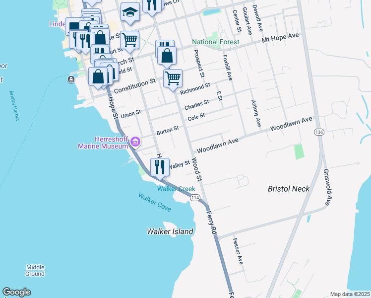 map of restaurants, bars, coffee shops, grocery stores, and more near 124 Wood Street in Bristol
