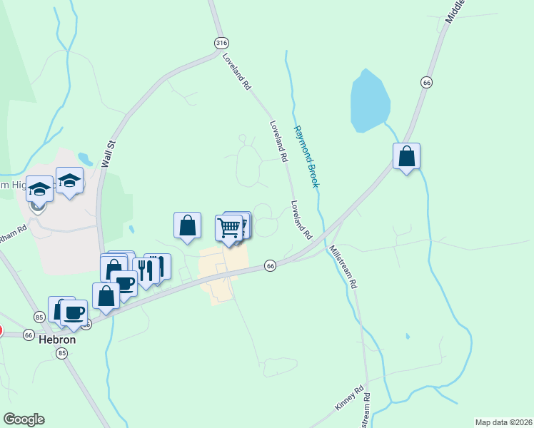 map of restaurants, bars, coffee shops, grocery stores, and more near 3 Gilbert Lane in Hebron