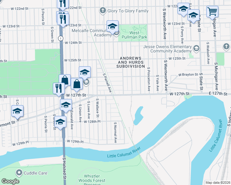 map of restaurants, bars, coffee shops, grocery stores, and more near 458 West 127th Street in Chicago