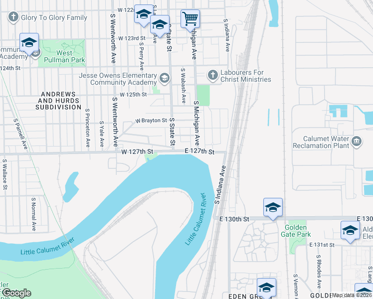 map of restaurants, bars, coffee shops, grocery stores, and more near 26 East 127th Street in Chicago