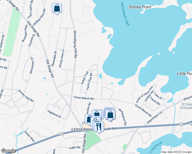map of restaurants, bars, coffee shops, grocery stores, and more near 114 Yacht Club Road in Barnstable