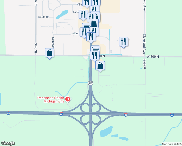 map of restaurants, bars, coffee shops, grocery stores, and more near Franklin Street in Michigan City