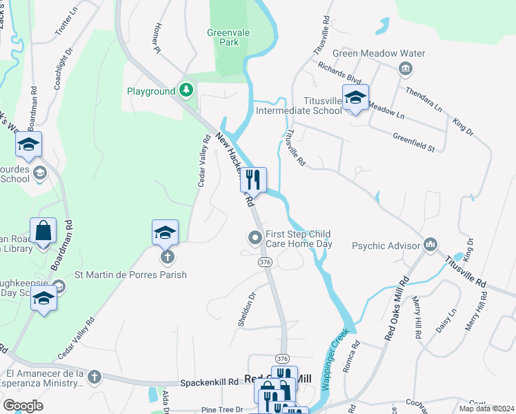 map of restaurants, bars, coffee shops, grocery stores, and more near 2178 New Hackensack Road in Poughkeepsie
