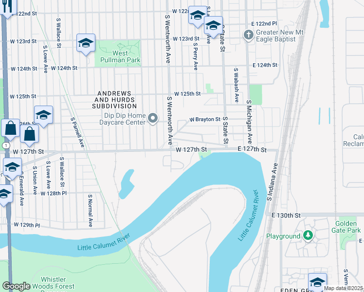 map of restaurants, bars, coffee shops, grocery stores, and more near 136 West 127th Street in Chicago