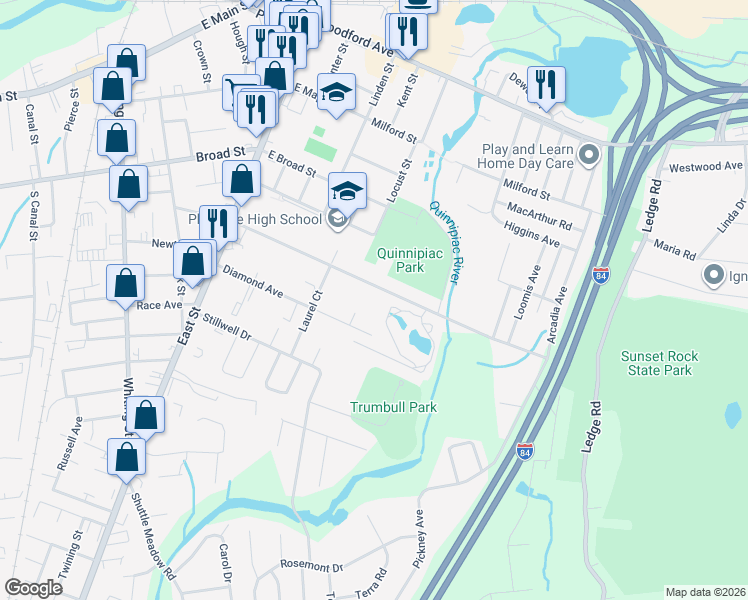 map of restaurants, bars, coffee shops, grocery stores, and more near 138 Tomlinson Avenue in Plainville