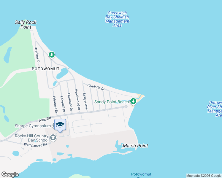 map of restaurants, bars, coffee shops, grocery stores, and more near 129 Charlotte Drive in East Greenwich