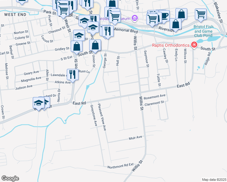 map of restaurants, bars, coffee shops, grocery stores, and more near 134 Hull Street in Bristol