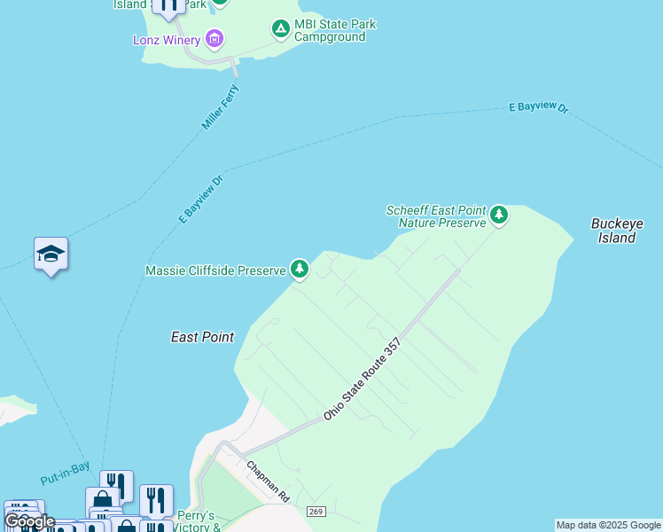 map of restaurants, bars, coffee shops, grocery stores, and more near 253-721 Mikes Dr in Put-in-Bay