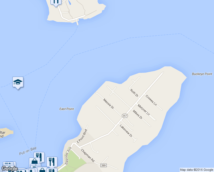 map of restaurants, bars, coffee shops, grocery stores, and more near 721 Mikes Dr in Put-in-Bay