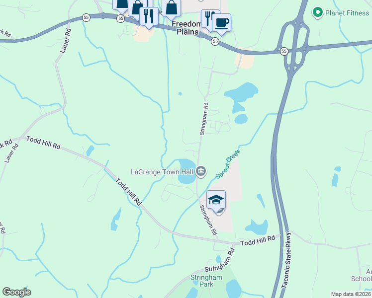 map of restaurants, bars, coffee shops, grocery stores, and more near 125 Stringham Road in Lagrangeville