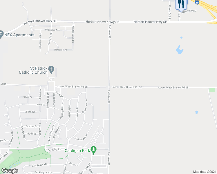 map of restaurants, bars, coffee shops, grocery stores, and more near 4799 Lower West Branch Road Southeast in Iowa City