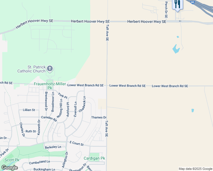 map of restaurants, bars, coffee shops, grocery stores, and more near 4799 Lower West Branch Road Southeast in Iowa City