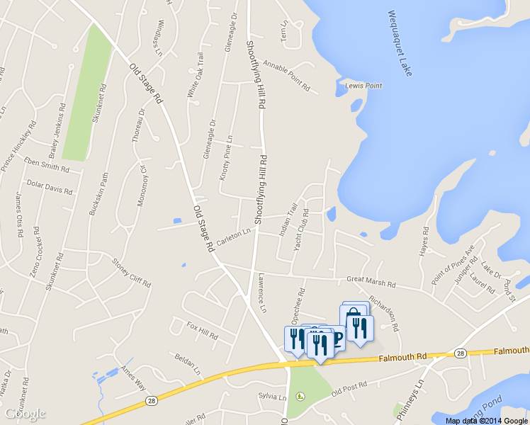 map of restaurants, bars, coffee shops, grocery stores, and more near 1108 Shootflying Hill Road in Barnstable
