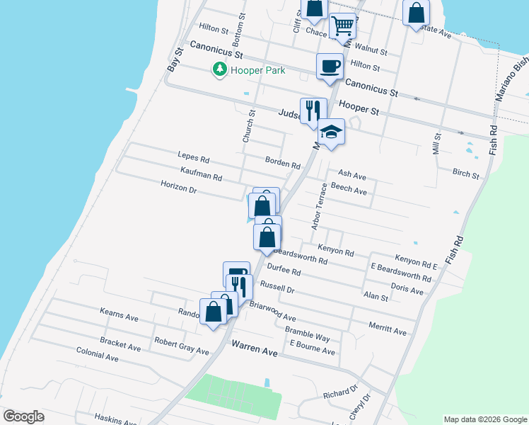 map of restaurants, bars, coffee shops, grocery stores, and more near 349 Main Road in Tiverton