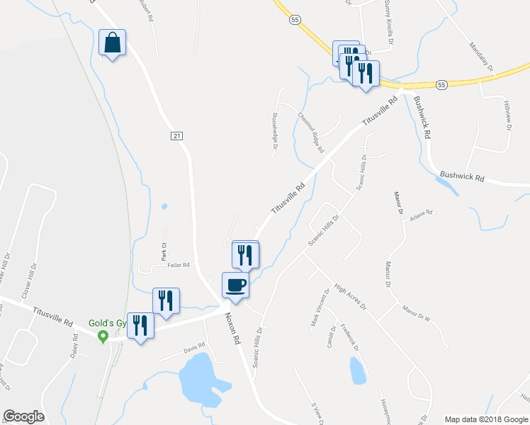 map of restaurants, bars, coffee shops, grocery stores, and more near 337 Titusville Road in Poughkeepsie