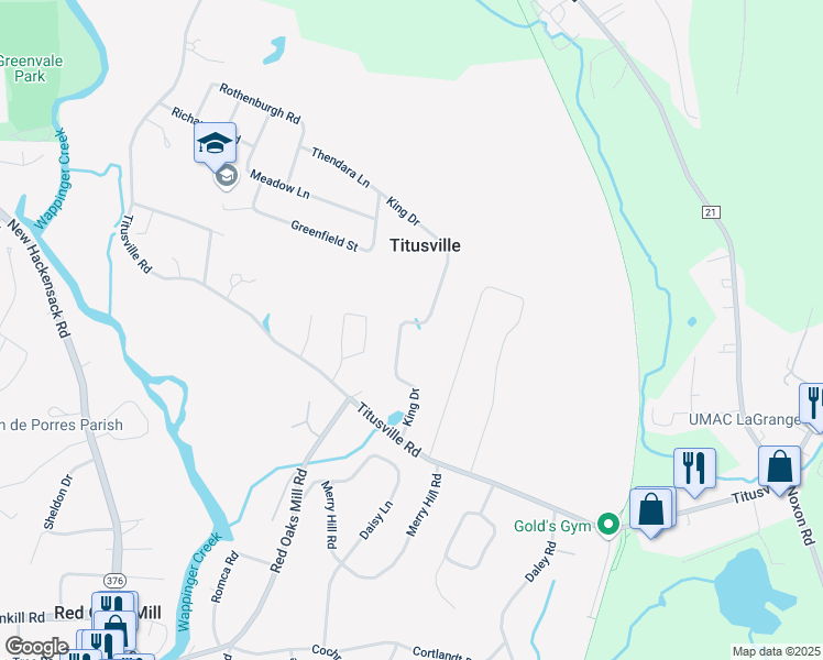 map of restaurants, bars, coffee shops, grocery stores, and more near 52 King Drive in Poughkeepsie
