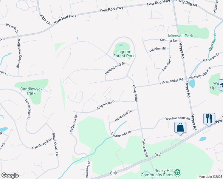 map of restaurants, bars, coffee shops, grocery stores, and more near 203 Jason Drive in Rocky Hill