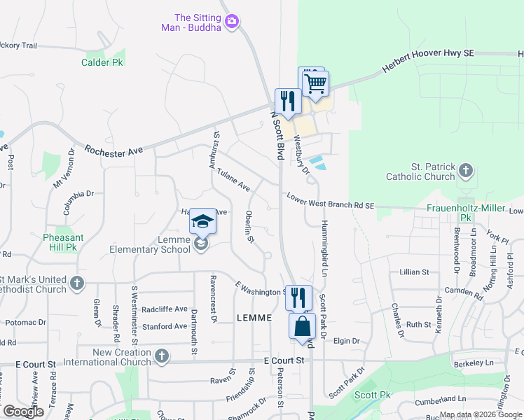map of restaurants, bars, coffee shops, grocery stores, and more near 3400-3446 Tulane Court in Iowa City
