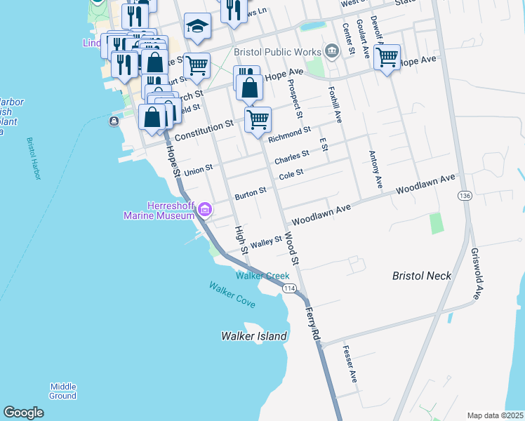 map of restaurants, bars, coffee shops, grocery stores, and more near 9 Howe Street in Bristol