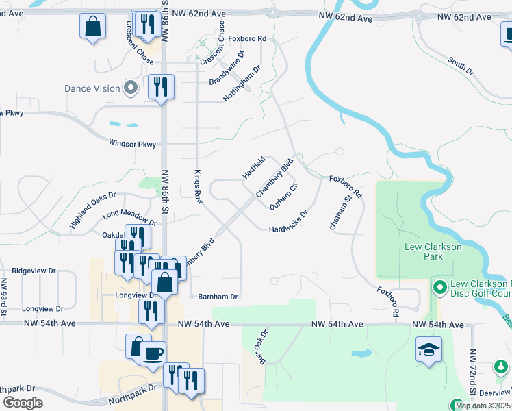 map of restaurants, bars, coffee shops, grocery stores, and more near 8208 Chambery Boulevard in Johnston