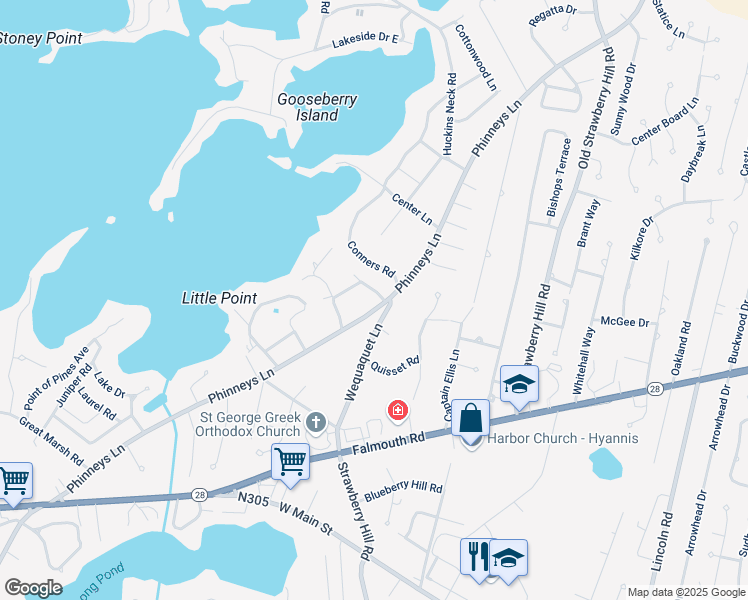 map of restaurants, bars, coffee shops, grocery stores, and more near 9 Millstone Way in Barnstable