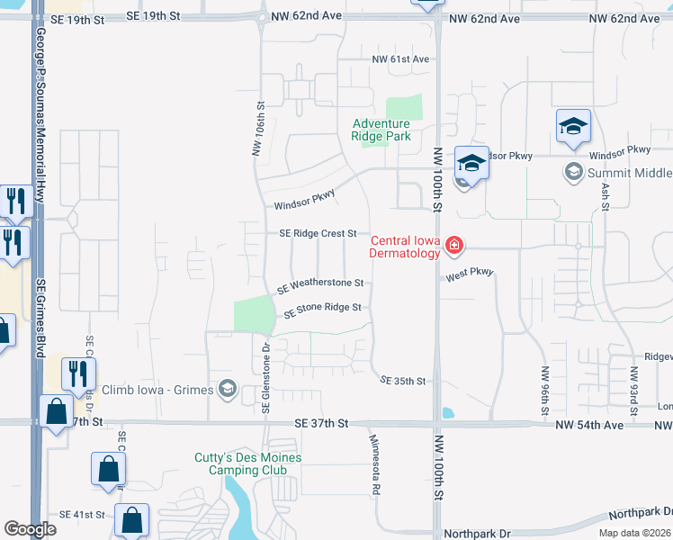 map of restaurants, bars, coffee shops, grocery stores, and more near 3000 Southeast Diamond Drive in Grimes