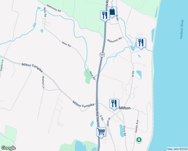 map of restaurants, bars, coffee shops, grocery stores, and more near 8 New Road in Milton
