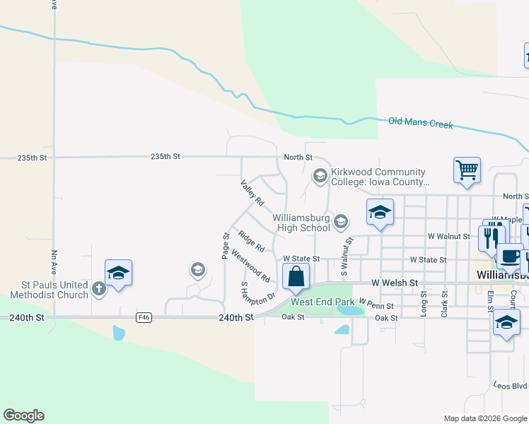 map of restaurants, bars, coffee shops, grocery stores, and more near 200-206 Valley Road in Williamsburg