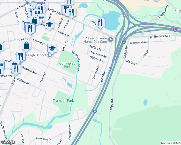 map of restaurants, bars, coffee shops, grocery stores, and more near 4 Whites Crossing in Plainville