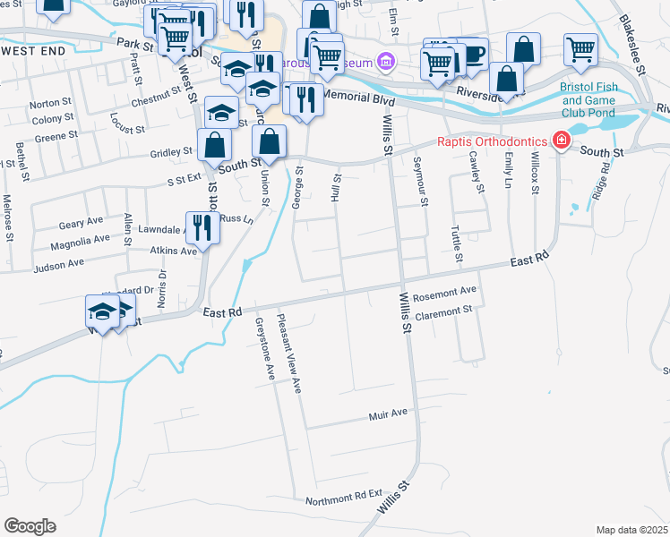 map of restaurants, bars, coffee shops, grocery stores, and more near 134 Hull Street in Bristol