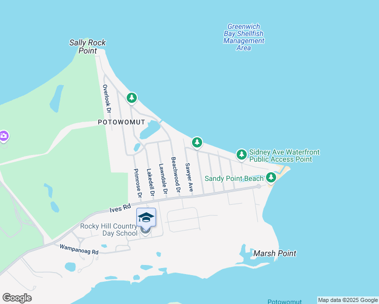 map of restaurants, bars, coffee shops, grocery stores, and more near 214 Charlotte Drive in East Greenwich