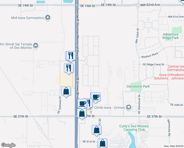 map of restaurants, bars, coffee shops, grocery stores, and more near 5720 Southeast Victory Drive in Grimes