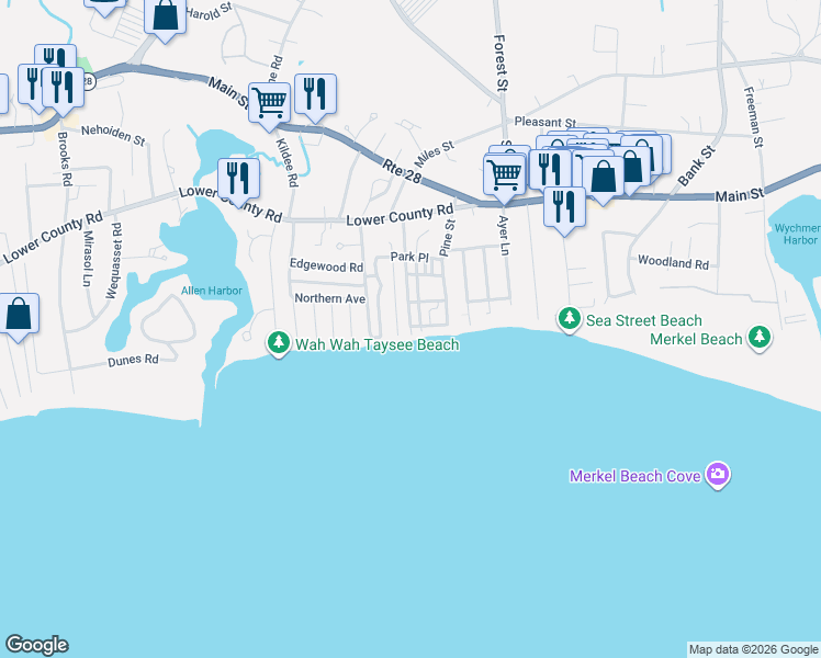 map of restaurants, bars, coffee shops, grocery stores, and more near 4 Ocean Avenue in Harwich