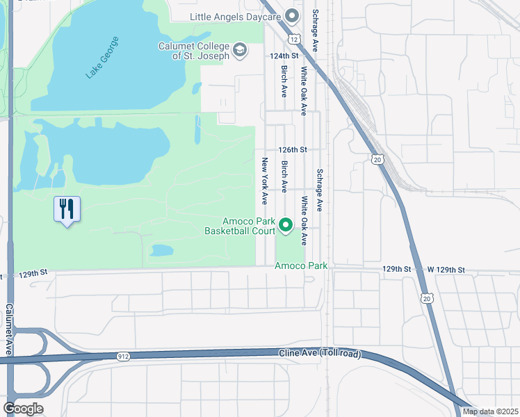 map of restaurants, bars, coffee shops, grocery stores, and more near 2726 New York Ave in Whiting
