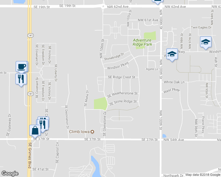map of restaurants, bars, coffee shops, grocery stores, and more near 3000 Southeast Cobblestone Drive in Grimes