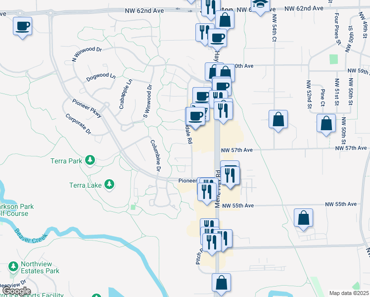 map of restaurants, bars, coffee shops, grocery stores, and more near 5960 Somerset Place in Johnston