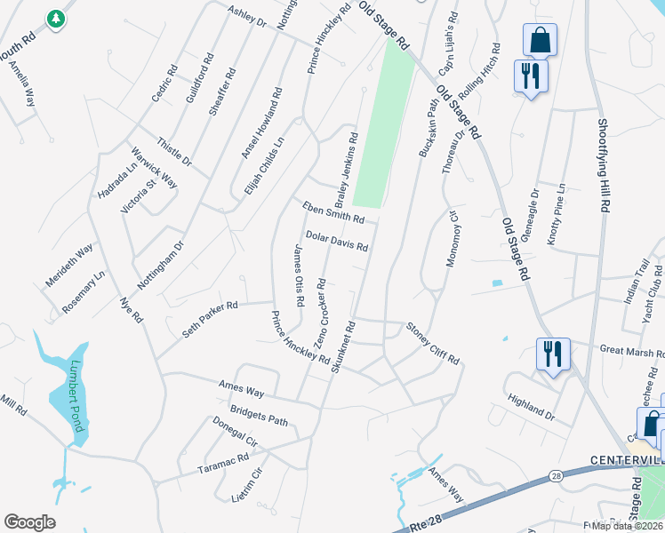 map of restaurants, bars, coffee shops, grocery stores, and more near 39 Zeno Crocker Road in Barnstable