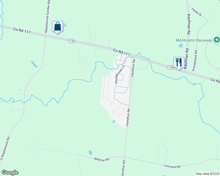 map of restaurants, bars, coffee shops, grocery stores, and more near 14 Forsythia Drive in Monticello