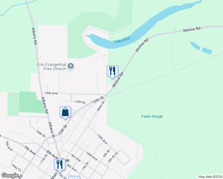 map of restaurants, bars, coffee shops, grocery stores, and more near Moline Road in Erie
