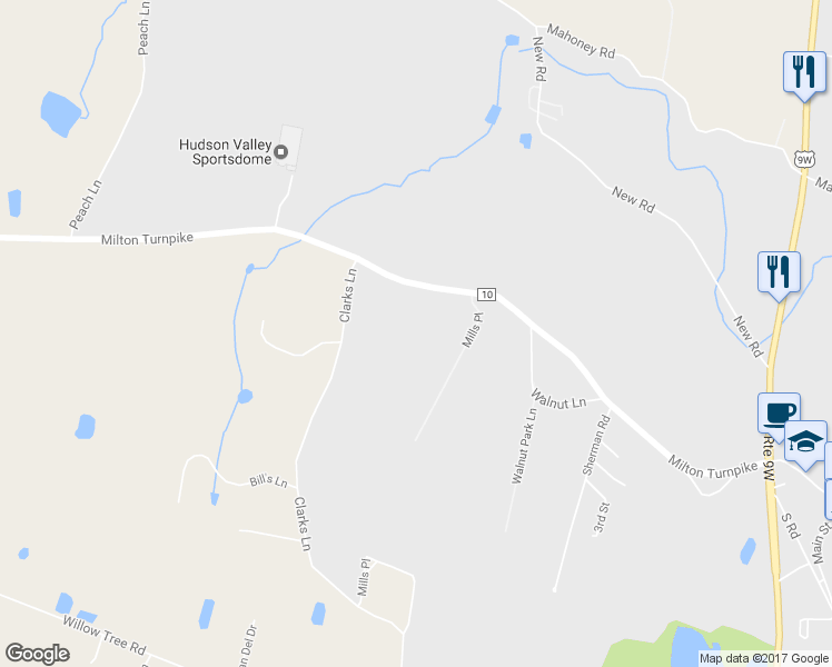 map of restaurants, bars, coffee shops, grocery stores, and more near 11 Mills Place in Milton
