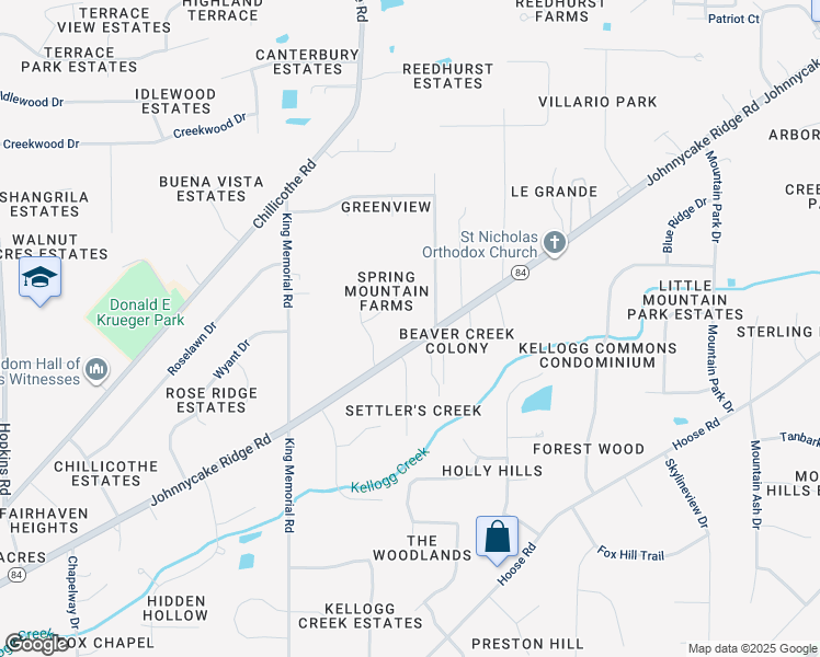 map of restaurants, bars, coffee shops, grocery stores, and more near 9487 Johnnycake Ridge Road in Mentor