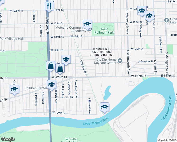 map of restaurants, bars, coffee shops, grocery stores, and more near 465 West 126th Place in Chicago