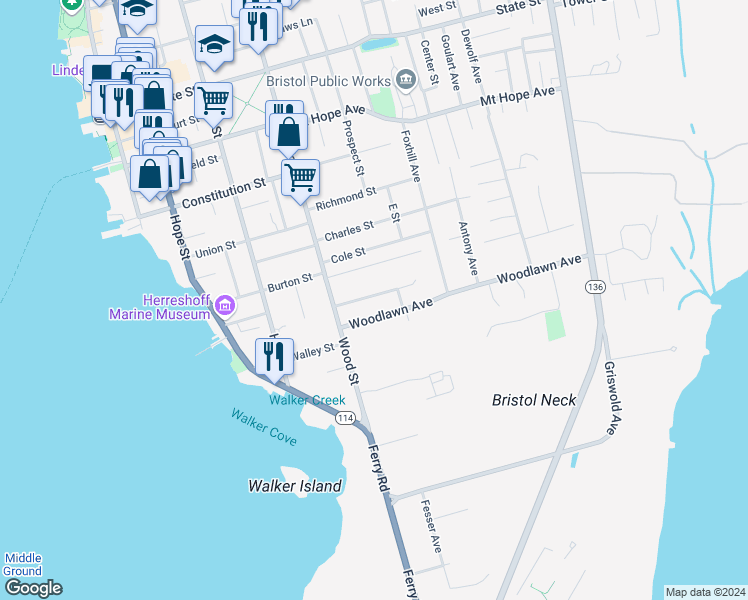 map of restaurants, bars, coffee shops, grocery stores, and more near 32 Garfield Avenue in Bristol