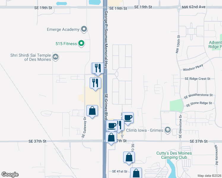 map of restaurants, bars, coffee shops, grocery stores, and more near 5601-5799 SE Covenant Dr in Grimes