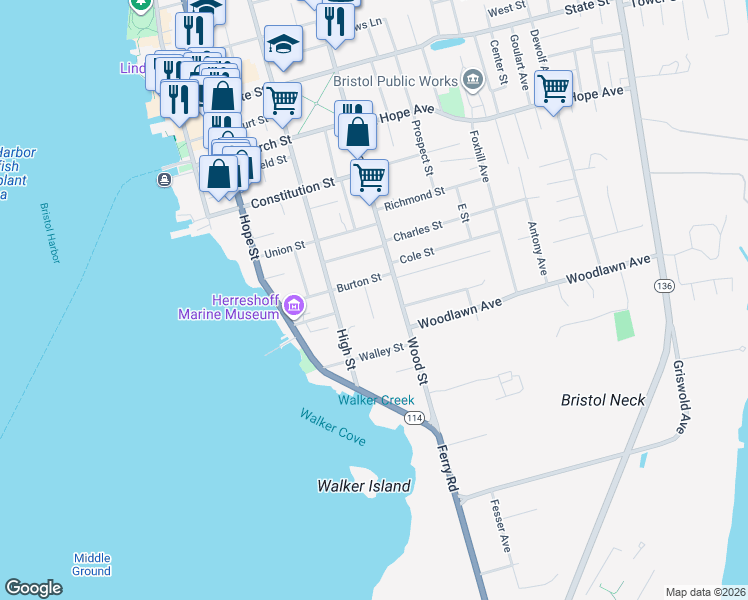 map of restaurants, bars, coffee shops, grocery stores, and more near 9 Howe Street in Bristol