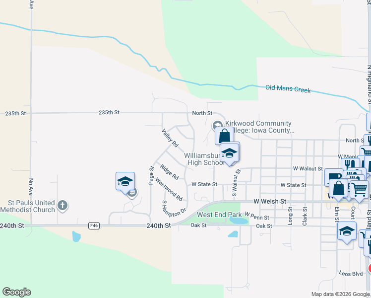 map of restaurants, bars, coffee shops, grocery stores, and more near 200 Valley Road in Williamsburg